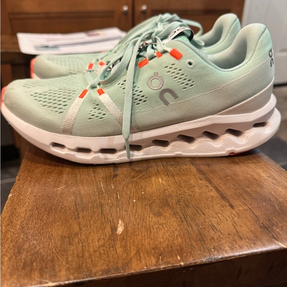 On Running Mint Sneakers with Orange Accents - Picture 3 of 12